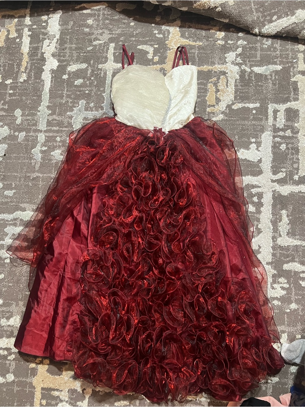Red and White Ruffled Tulle Kids Costume Dress
